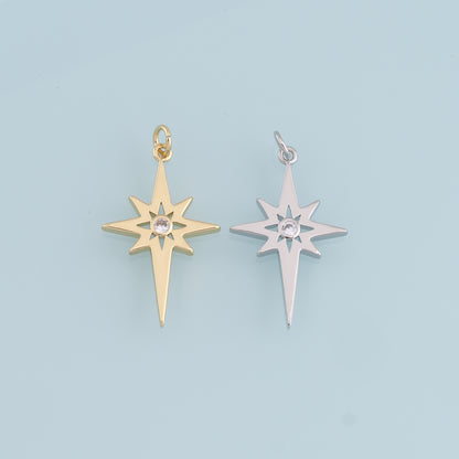 Gold Star Charms,18K Gold Filled Starburst Pendant,North Star Charm Bracelet Necklace for DIY Jewelry Making Supply