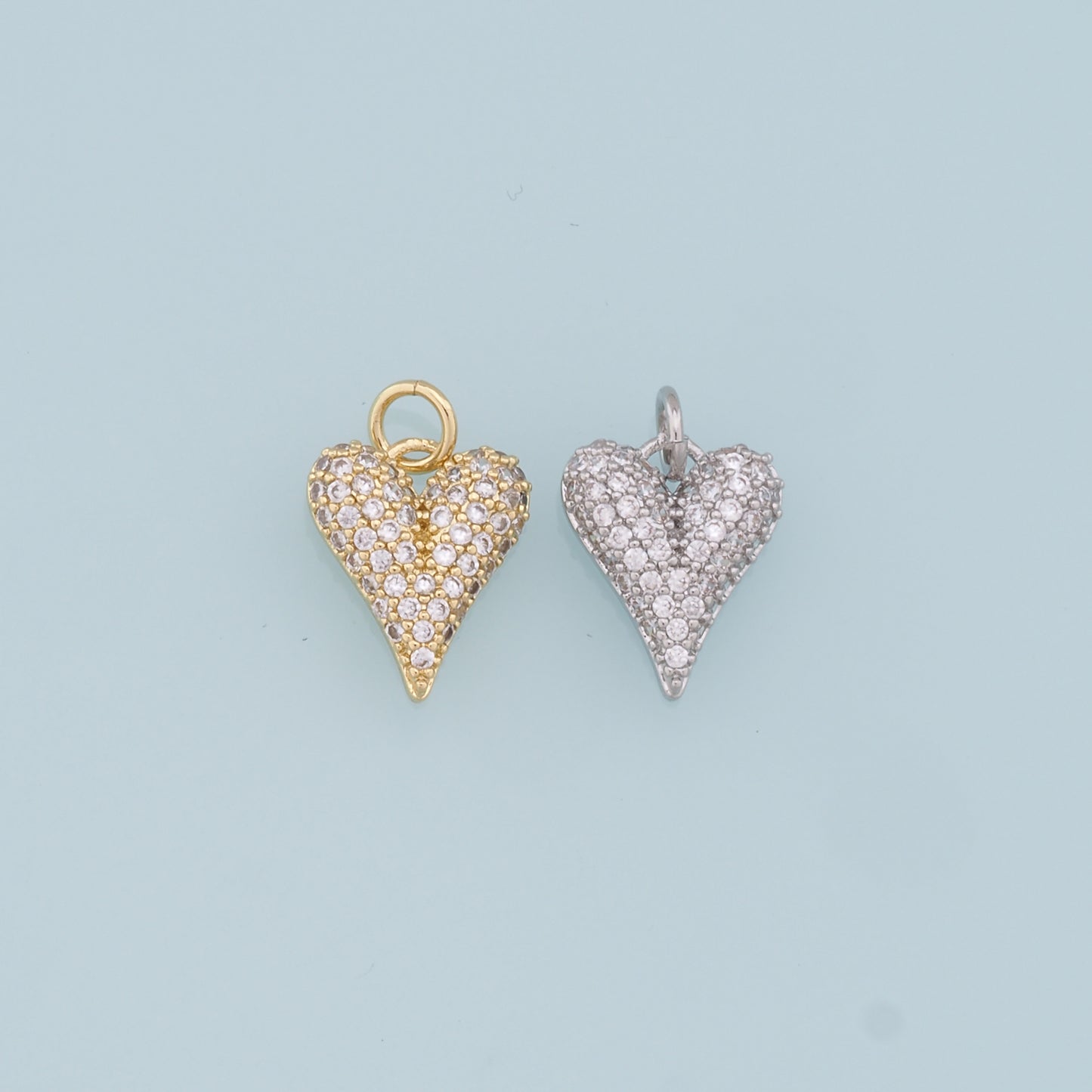 18K Gold Filled Heart Pendant,CZ Heart Charm Bracelet Necklace for DIY Jewelry Making Supply