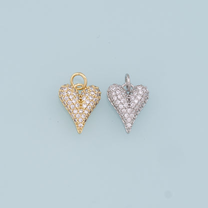 18K Gold Filled Heart Pendant,CZ Heart Charm Bracelet Necklace for DIY Jewelry Making Supply