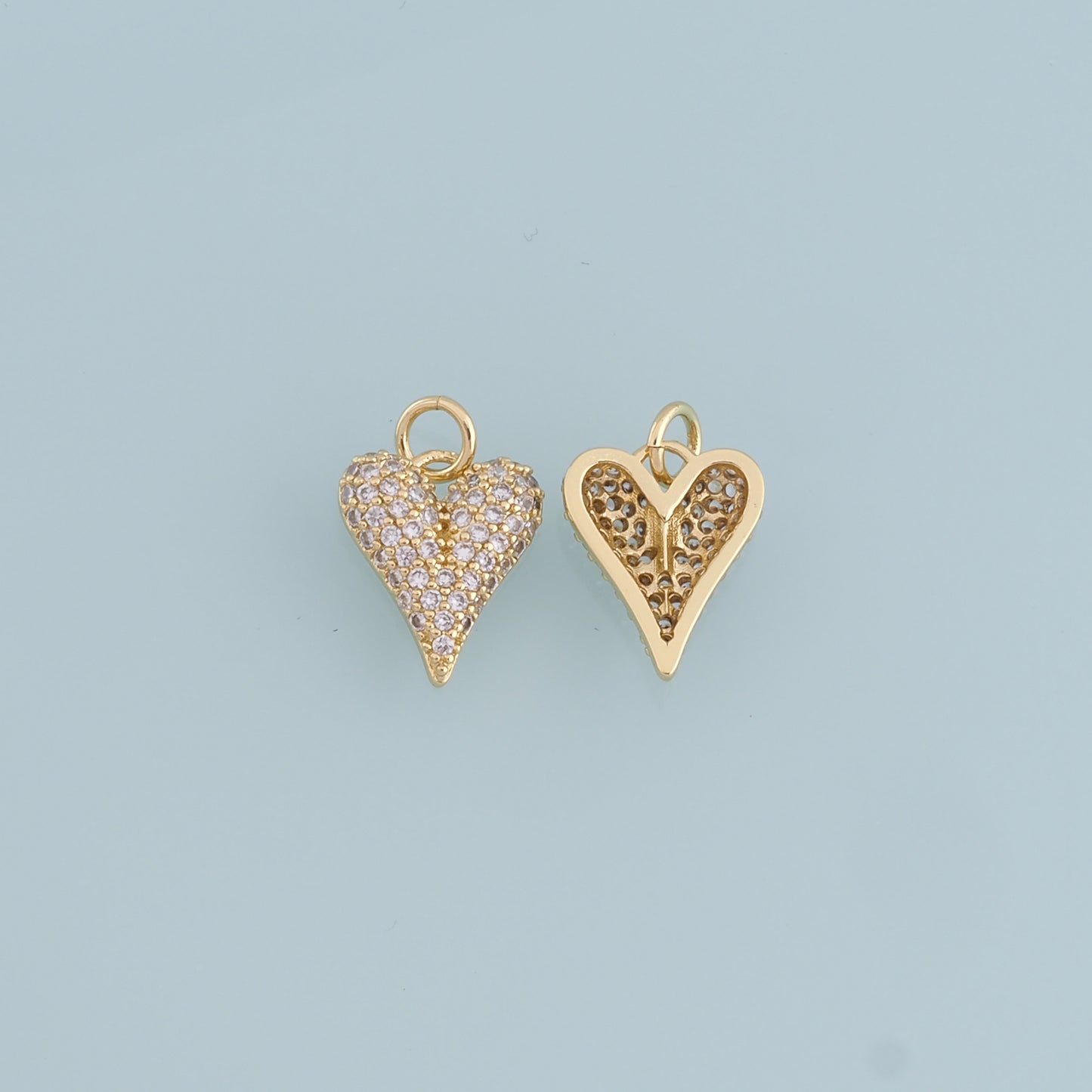 18K Gold Filled Heart Pendant,CZ Heart Charm Bracelet Necklace for DIY Jewelry Making Supply