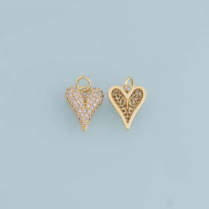 18K Gold Filled Heart Pendant,CZ Heart Charm Bracelet Necklace for DIY Jewelry Making Supply
