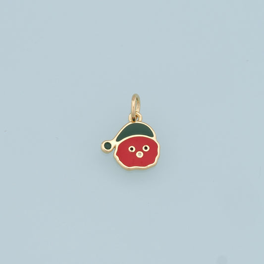 18K Gold Filled Christmas Pendant,Enamel Santa Hat Charm Bracelet Necklace for DIY Jewelry Making Supply