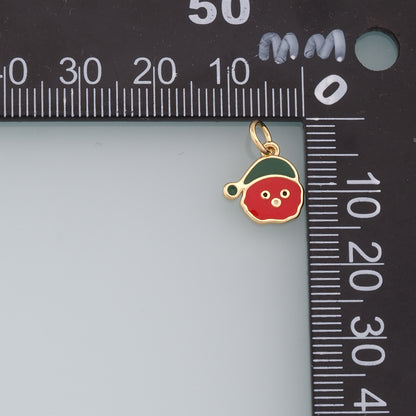 18K Gold Filled Christmas Pendant,Enamel Santa Hat Charm Bracelet Necklace for DIY Jewelry Making Supply