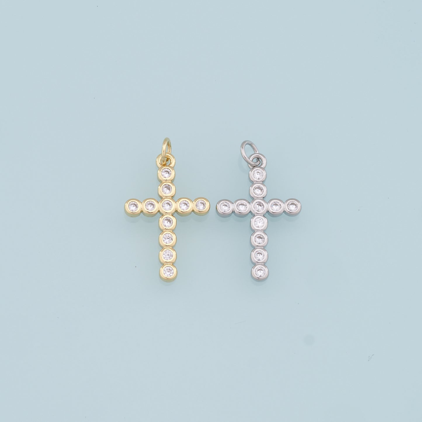 18K Gold Filled Cross Pendant,CZ Cross Charm Bracelet Necklace for DIY Jewelry Making Supply