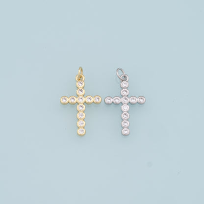 18K Gold Filled Cross Pendant,CZ Cross Charm Bracelet Necklace for DIY Jewelry Making Supply