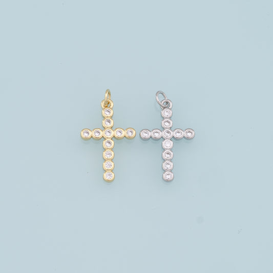 18K Gold Filled Cross Pendant,CZ Cross Charm Bracelet Necklace for DIY Jewelry Making Supply