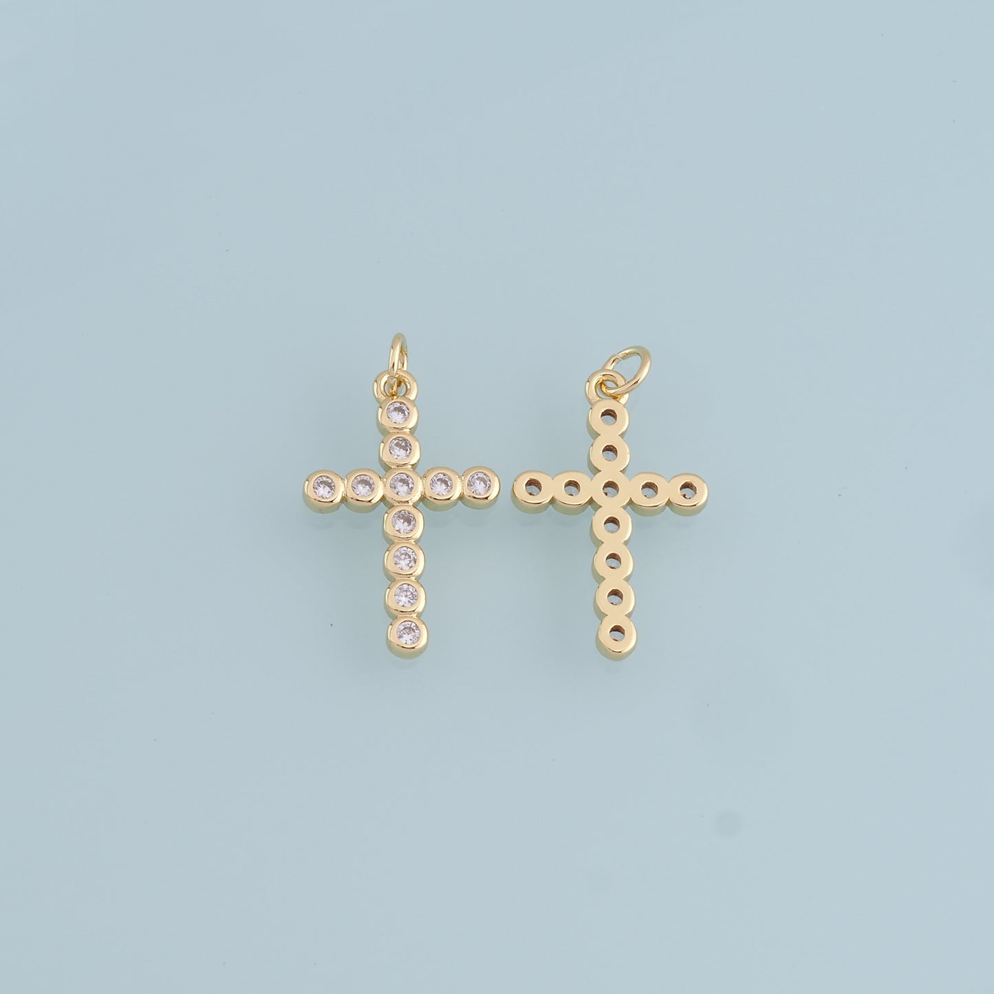 18K Gold Filled Cross Pendant,CZ Cross Charm Bracelet Necklace for DIY Jewelry Making Supply