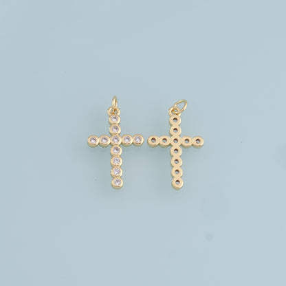 18K Gold Filled Cross Pendant,CZ Cross Charm Bracelet Necklace for DIY Jewelry Making Supply