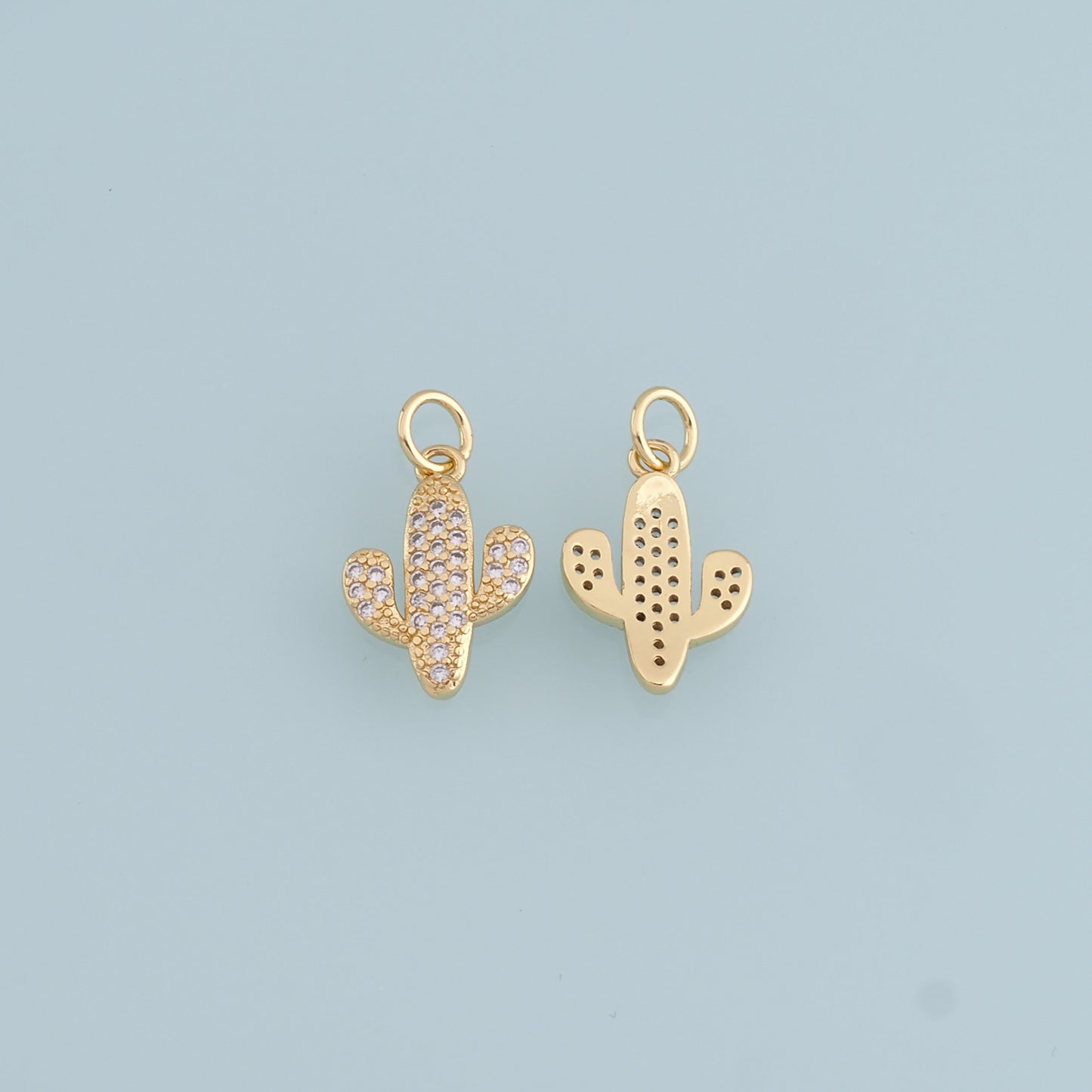 Gold Cactus Charms,18K Gold Filled CZ Micro Pave Cactus Pendant,Desert Charm Bracelet Necklace for DIY Jewelry Making Supply