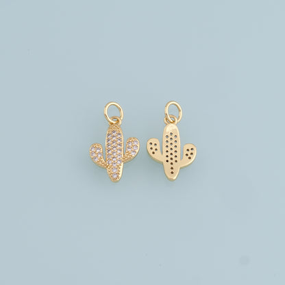 Gold Cactus Charms,18K Gold Filled CZ Micro Pave Cactus Pendant,Desert Charm Bracelet Necklace for DIY Jewelry Making Supply