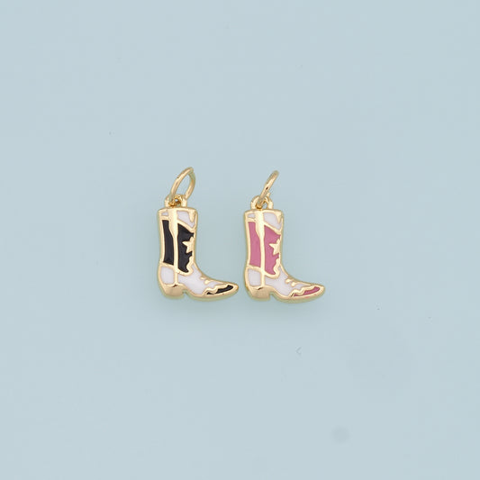 Gold Boots Charms,18K Gold Filled Enamel Boots Pendant,Cowboy Boots Charm Bracelet Necklace for DIY Jewelry Making Supply