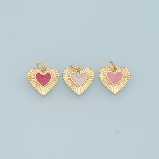 18K Gold Filled Heart Pendant,Enamel Heart Charm Bracelet Necklace for DIY Jewelry Making Supply