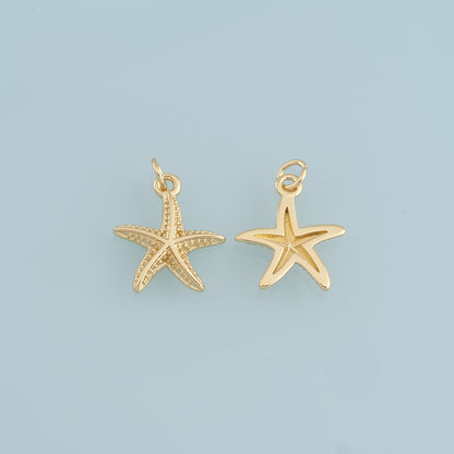 Gold Starfish Charms,18K Gold Filled Sea Star Pendant,Starfish Charm Bracelet Necklace for DIY Jewelry Making Supply