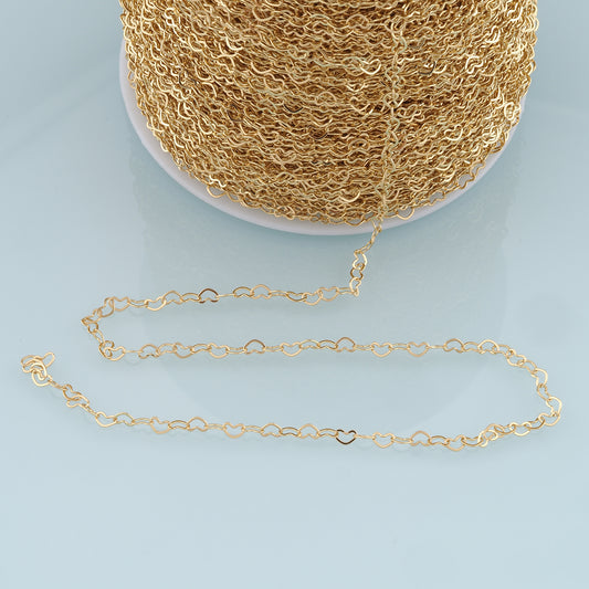 Gold Heart Chain,18K Gold Filled Heart Chain for Necklace Bracelet DIY Jewelry Making Supply 3x5mm