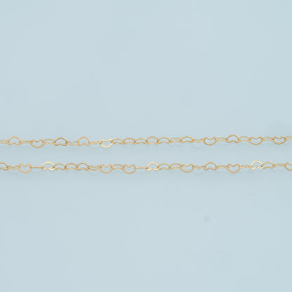 Gold Heart Chain,18K Gold Filled Heart Chain for Necklace Bracelet DIY Jewelry Making Supply 3x5mm