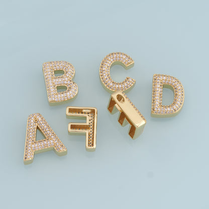 Gold letter Charms,18K Gold Filled CZ letter Pendant,initial Charm Bracelet Necklace for DIY Jewelry Making Supply