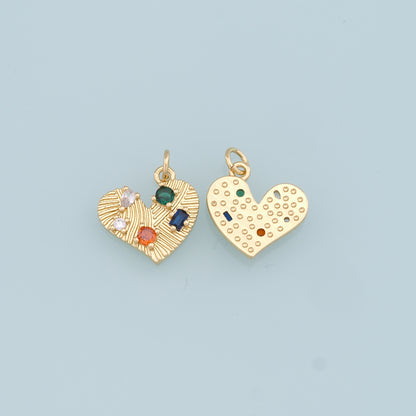 18K Gold Filled Heart Pendant,CZ Heart Charm Bracelet Necklace for DIY Jewelry Making Supply