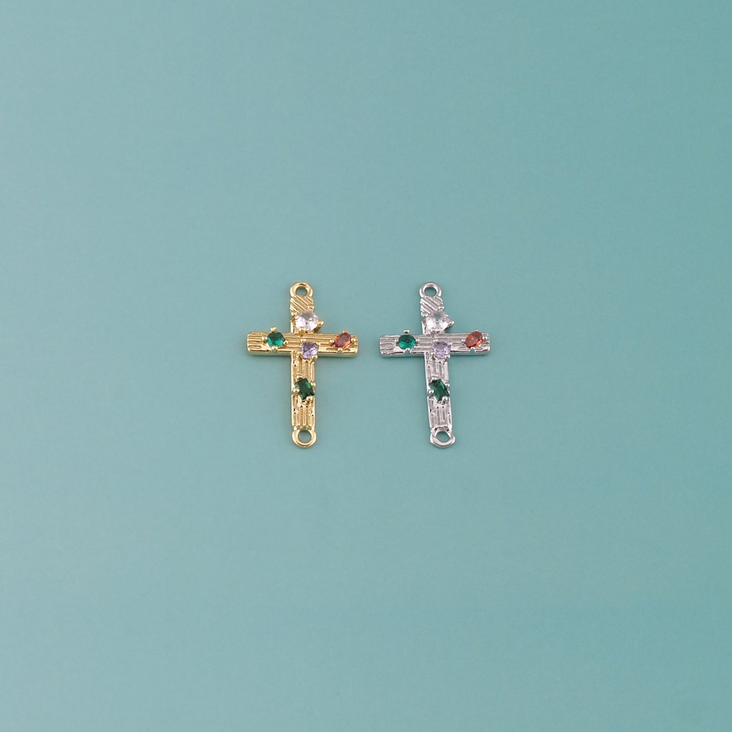 Gold Cross Connector,18K Gold Filled Cross Pendant,CZ Micro Pave Religion Charm Bracelet Necklace for DIY Jewelry Making Supply