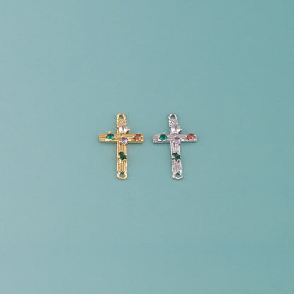 Gold Cross Connector,18K Gold Filled Cross Pendant,CZ Micro Pave Religion Charm Bracelet Necklace for DIY Jewelry Making Supply