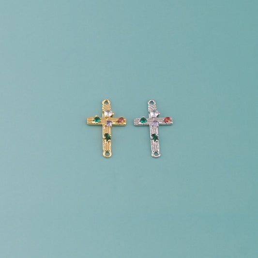 Gold Cross Connector,18K Gold Filled Cross Pendant,CZ Micro Pave Religion Charm Bracelet Necklace for DIY Jewelry Making Supply