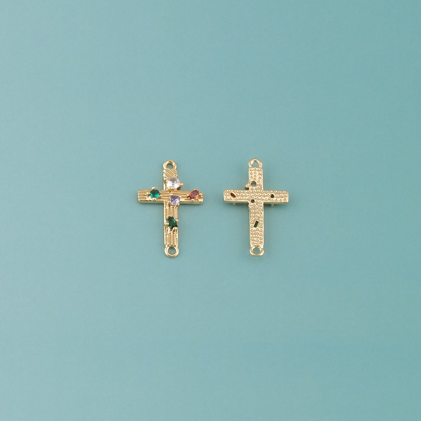 Gold Cross Connector,18K Gold Filled Cross Pendant,CZ Micro Pave Religion Charm Bracelet Necklace for DIY Jewelry Making Supply