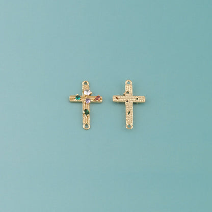 Gold Cross Connector,18K Gold Filled Cross Pendant,CZ Micro Pave Religion Charm Bracelet Necklace for DIY Jewelry Making Supply