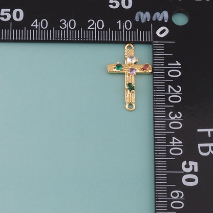 Gold Cross Connector,18K Gold Filled Cross Pendant,CZ Micro Pave Religion Charm Bracelet Necklace for DIY Jewelry Making Supply