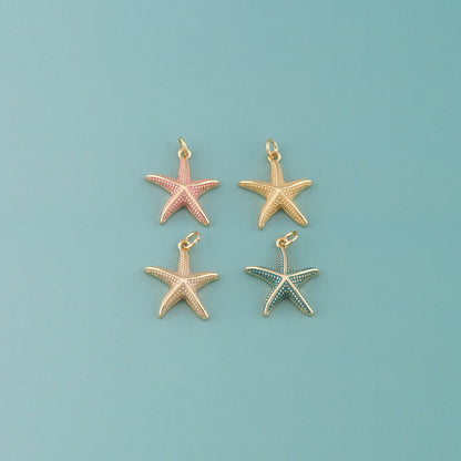 Gold Starfish Charms,18K Gold Filled Sea Star Pendant,Enamel Starfish Charm Bracelet Necklace for DIY Jewelry Making Supply