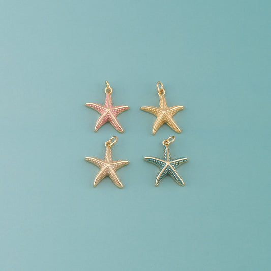 Gold Starfish Charms,18K Gold Filled Sea Star Pendant,Enamel Starfish Charm Bracelet Necklace for DIY Jewelry Making Supply