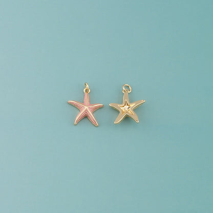 Gold Starfish Charms,18K Gold Filled Sea Star Pendant,Enamel Starfish Charm Bracelet Necklace for DIY Jewelry Making Supply