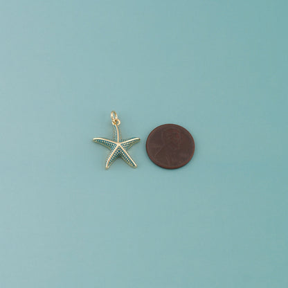 Gold Starfish Charms,18K Gold Filled Sea Star Pendant,Enamel Starfish Charm Bracelet Necklace for DIY Jewelry Making Supply