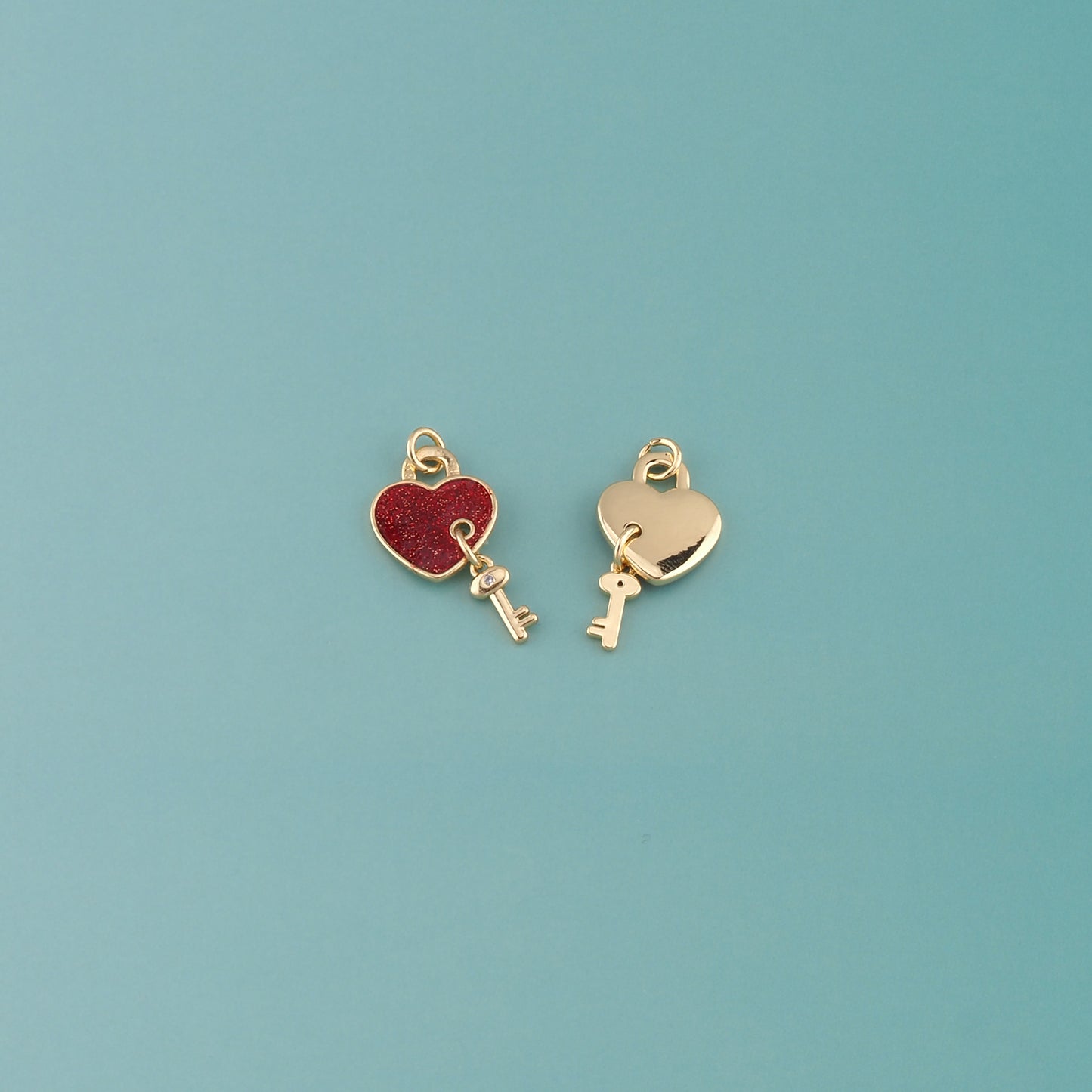 18K Gold Filled Heart Key Pendant,Enamel Key Charm Bracelet Necklace for DIY Jewelry Making Supply