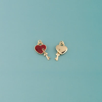 18K Gold Filled Heart Key Pendant,Enamel Key Charm Bracelet Necklace for DIY Jewelry Making Supply