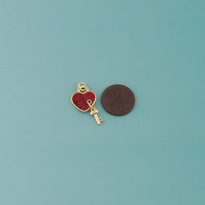 18K Gold Filled Heart Key Pendant,Enamel Key Charm Bracelet Necklace for DIY Jewelry Making Supply