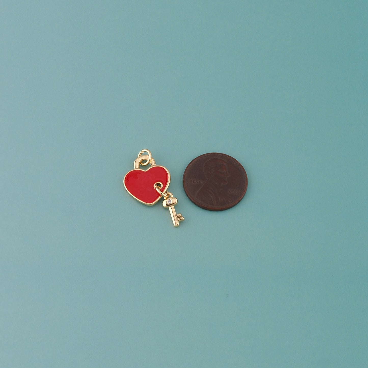 18K Gold Filled Heart Key Pendant,Enamel Key Charm Bracelet Necklace for DIY Jewelry Making Supply