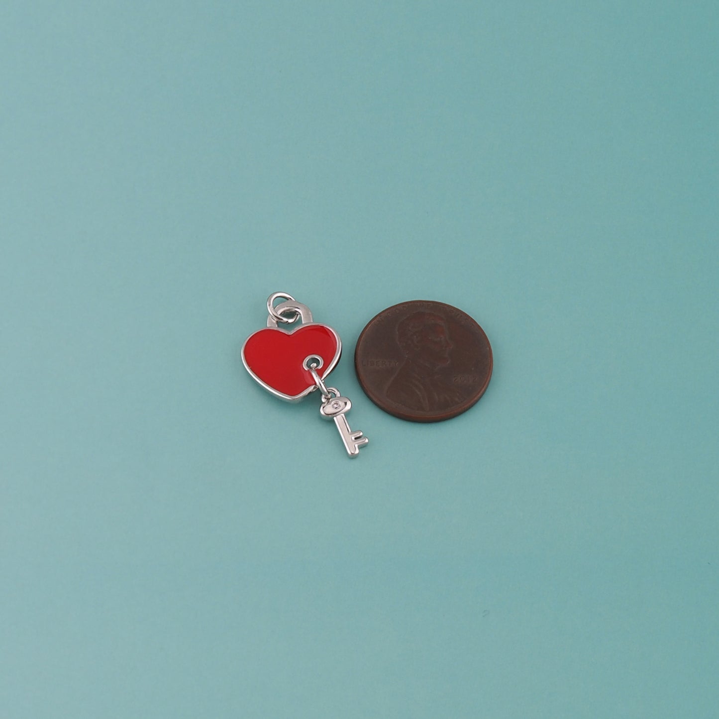 18K Gold Filled Heart Key Pendant,Enamel Key Charm Bracelet Necklace for DIY Jewelry Making Supply
