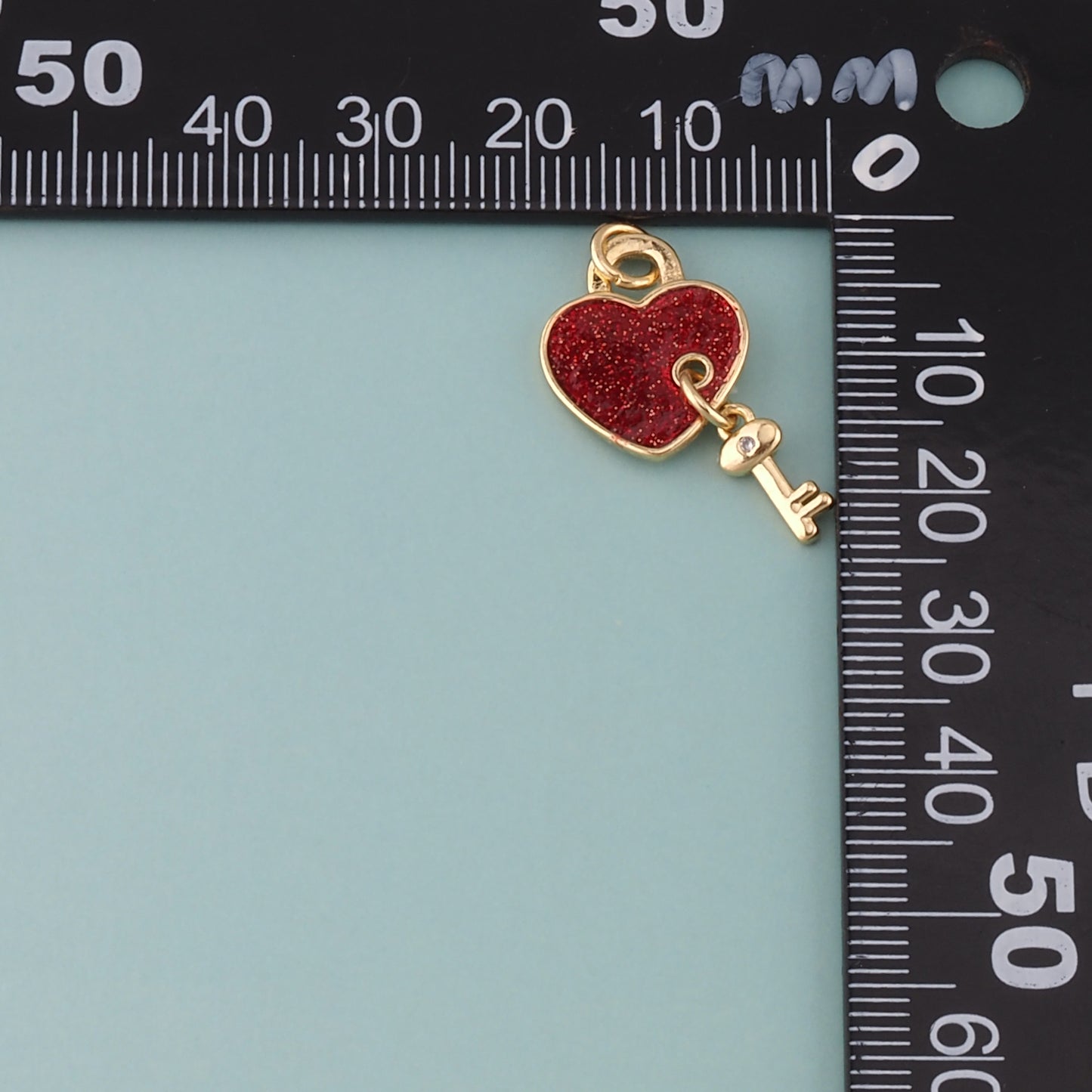 18K Gold Filled Heart Key Pendant,Enamel Key Charm Bracelet Necklace for DIY Jewelry Making Supply