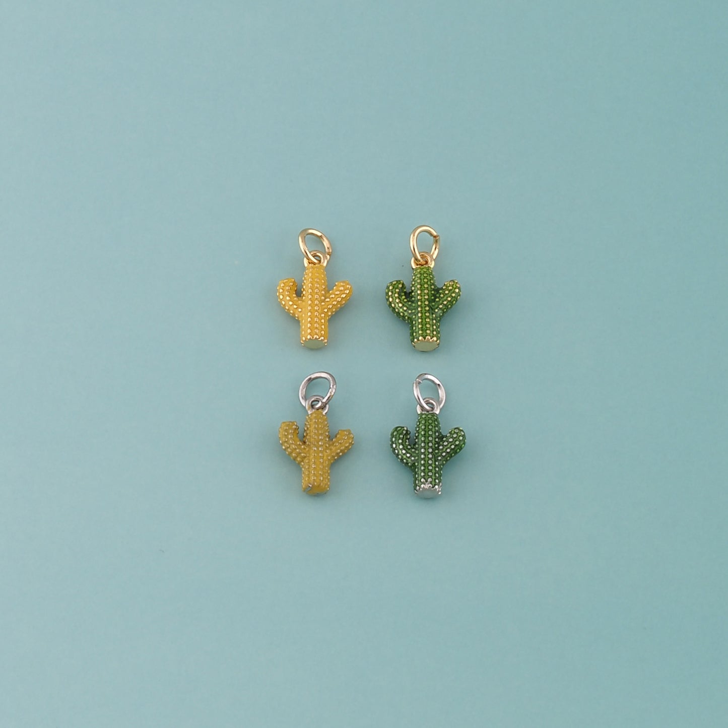 Gold Cactus Charms,18K Gold Filled Cactus Pendant,Enamel Desert Charm Bracelet Necklace for DIY Jewelry Making Supply