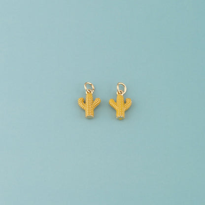 Gold Cactus Charms,18K Gold Filled Cactus Pendant,Enamel Desert Charm Bracelet Necklace for DIY Jewelry Making Supply