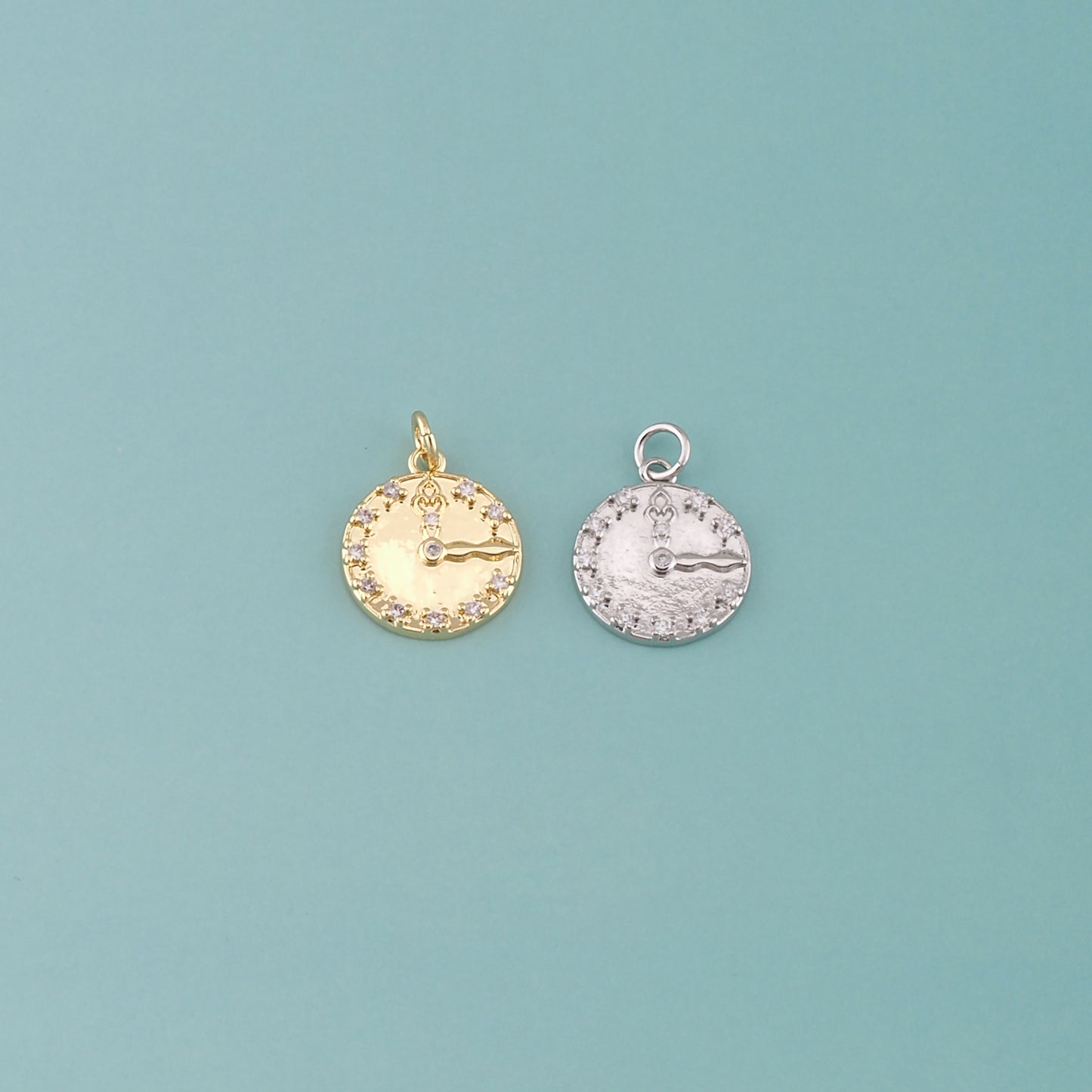 Gold Time Charms,18K Gold Filled Clock Pendant,CZ Micro Pave Clock Charm Bracelet Necklace for DIY Jewelry Making Supply