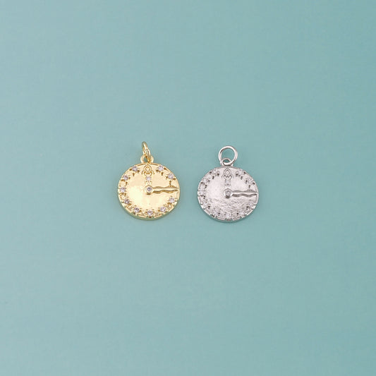 Gold Time Charms,18K Gold Filled Clock Pendant,CZ Micro Pave Clock Charm Bracelet Necklace for DIY Jewelry Making Supply