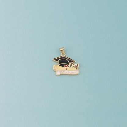 18K Gold Filled Bachelor Cap Pendant,Enamel Graduation Charm Bracelet Necklace for DIY Jewelry Making Supply