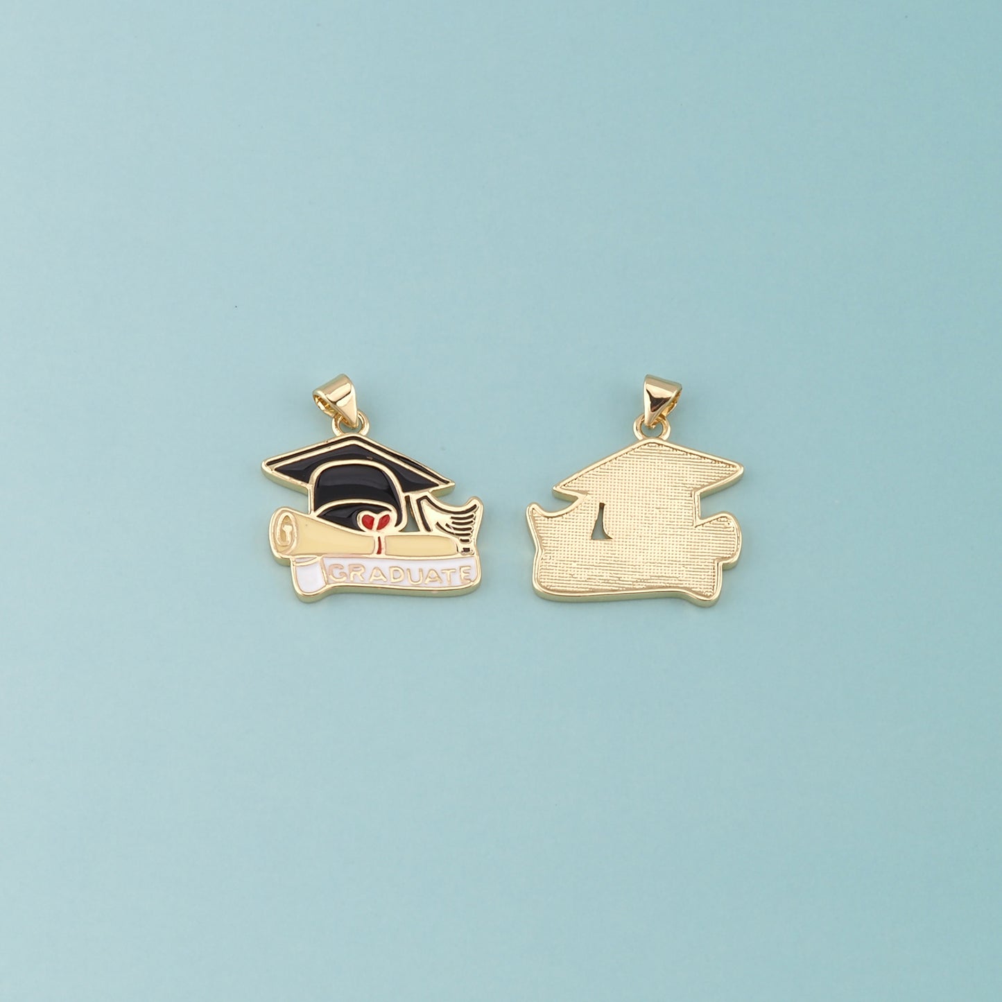 18K Gold Filled Bachelor Cap Pendant,Enamel Graduation Charm Bracelet Necklace for DIY Jewelry Making Supply