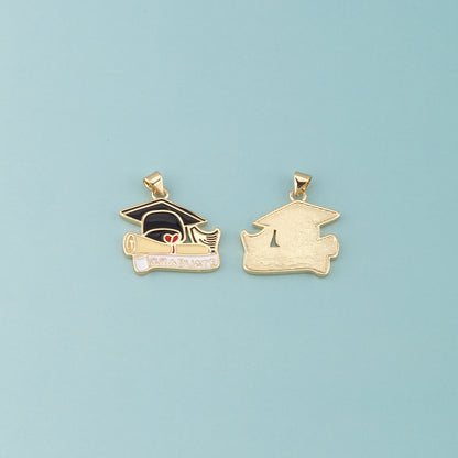 18K Gold Filled Bachelor Cap Pendant,Enamel Graduation Charm Bracelet Necklace for DIY Jewelry Making Supply