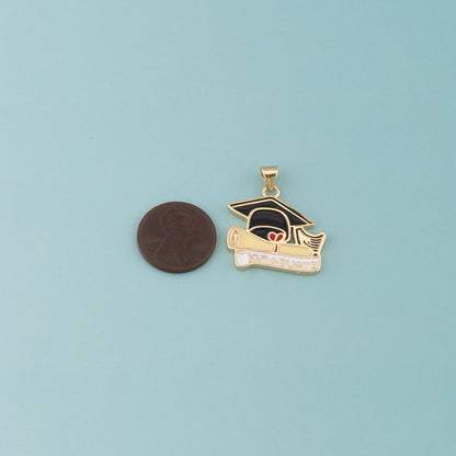 18K Gold Filled Bachelor Cap Pendant,Enamel Graduation Charm Bracelet Necklace for DIY Jewelry Making Supply