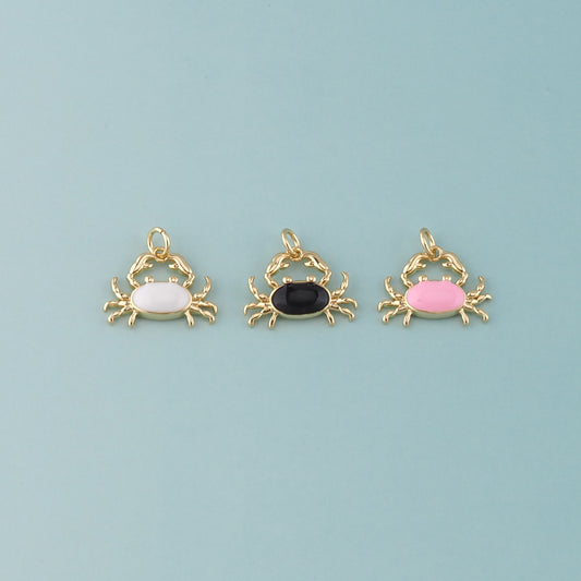 Gold Marine Life Charms,18K Gold Filled Crab Pendant,Enamel Crab Charms Bracelet Necklace for DIY Jewelry Making Supply