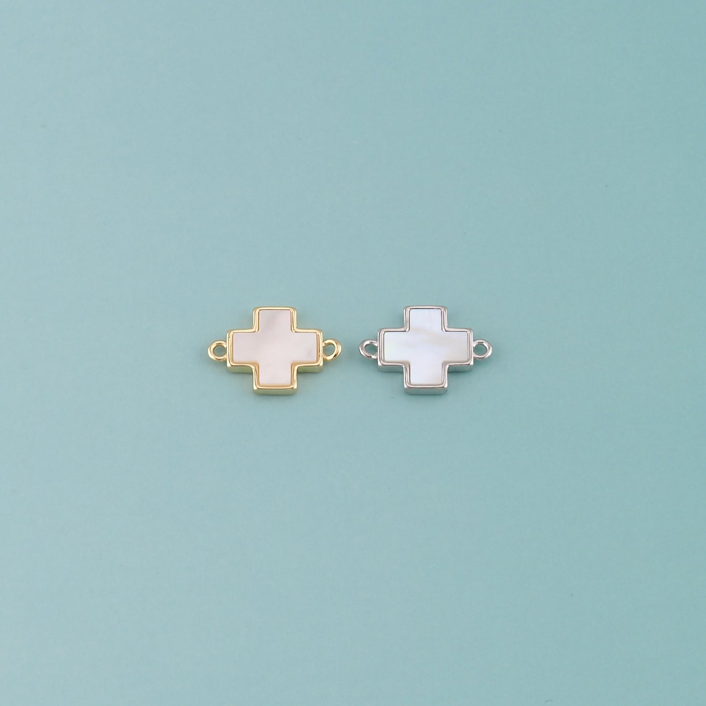 Gold Cross Connector,18K Gold Filled Shell Cross Pendant,Religion Charm Bracelet Necklace for DIY Jewelry Making Supply
