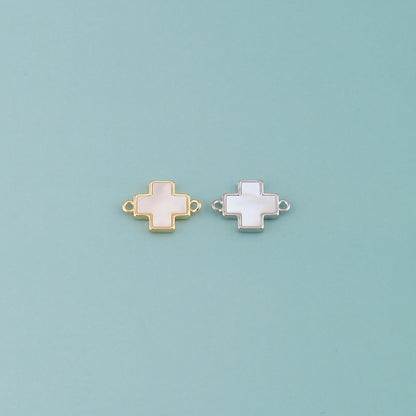 Gold Cross Connector,18K Gold Filled Shell Cross Pendant,Religion Charm Bracelet Necklace for DIY Jewelry Making Supply