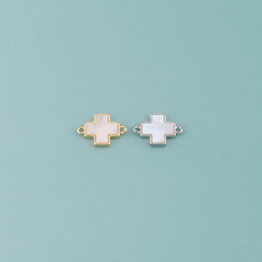 Gold Cross Connector,18K Gold Filled Shell Cross Pendant,Religion Charm Bracelet Necklace for DIY Jewelry Making Supply