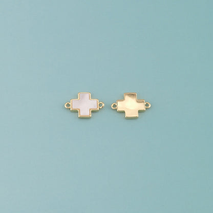 Gold Cross Connector,18K Gold Filled Shell Cross Pendant,Religion Charm Bracelet Necklace for DIY Jewelry Making Supply